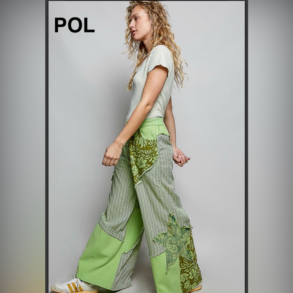 Pol Green Patchwork Wide Leg Pants - image 3